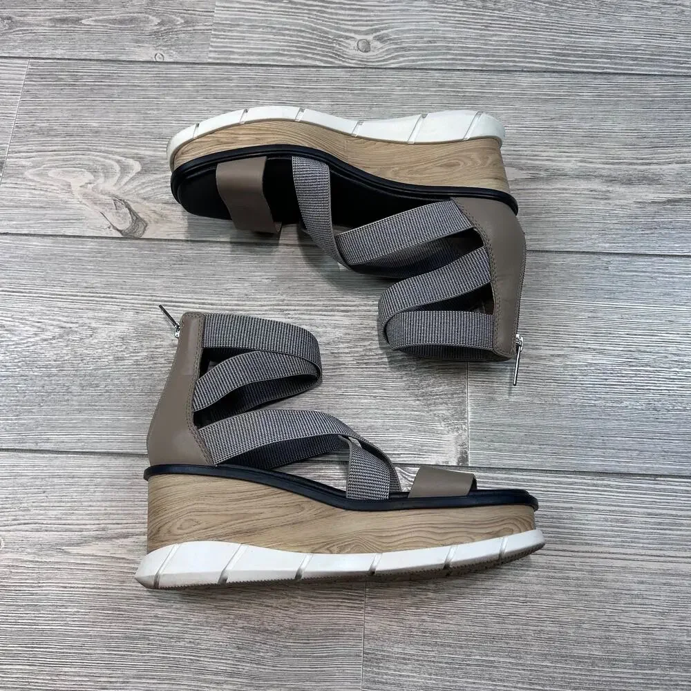 Sorel Sunpeak Wedge Ankle-Strap Sandals Wood 8.5 EUC